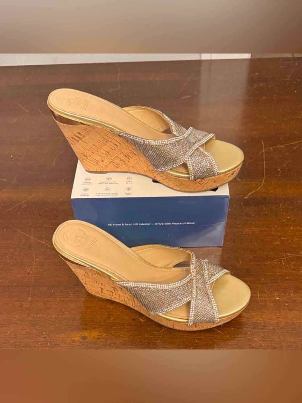 Guess Women’s 4in Sparkling Silver Wedges Size US 9.5